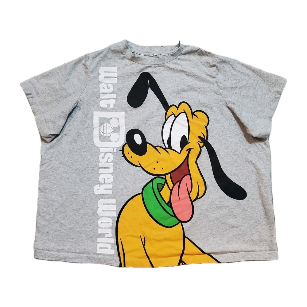 Disney Parks Pluto Front & Back Graphic T-Shirt Gray Adult Plus Size 1X WDW
